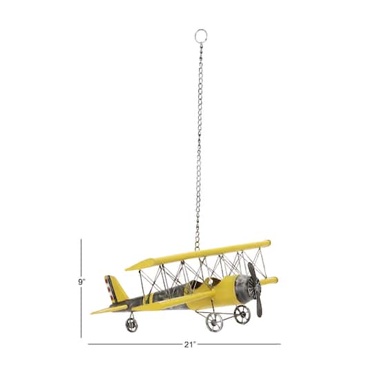Yellow Retro Airplane Hanging Airplane Accent